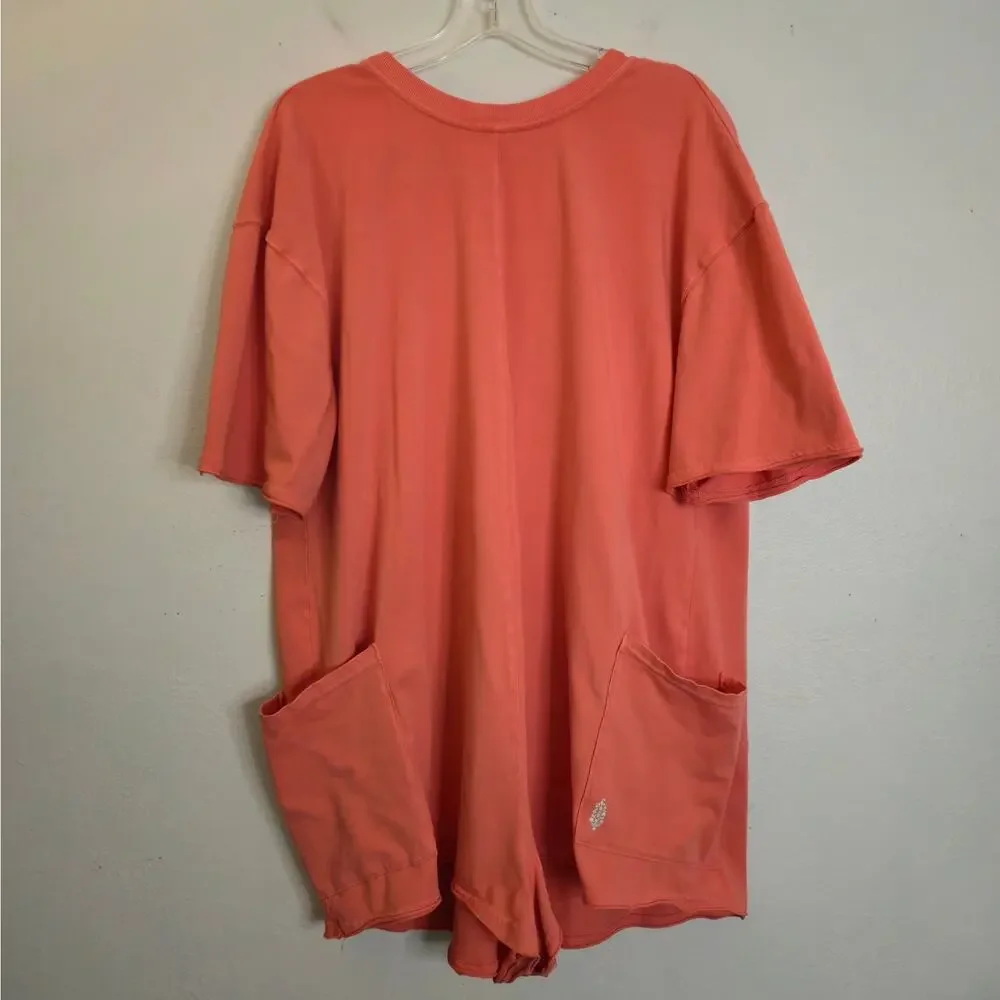 Free People Movement Hot Shot Tee Romper Pink Coral Size L Athleisure Cozy - Picture 2 of 10